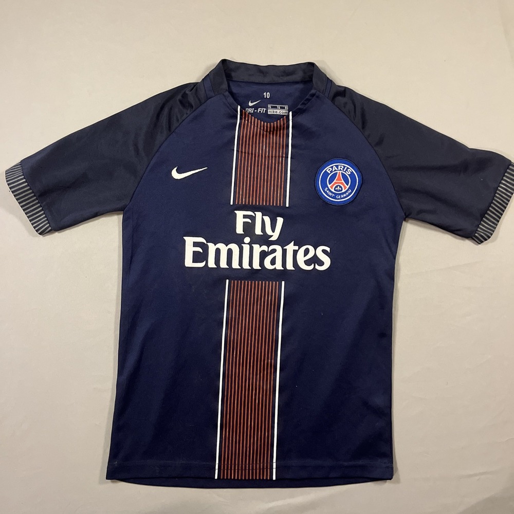 Fly Emirates Kids 10 Di Maria Nike Soccer Jersey Navy Paris Patch